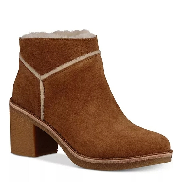 UGG Shoes - NWOT UGG "Kasen" Suede Sherpa Block Heel Ankle Boot Tan Leather | Women’s 9.5